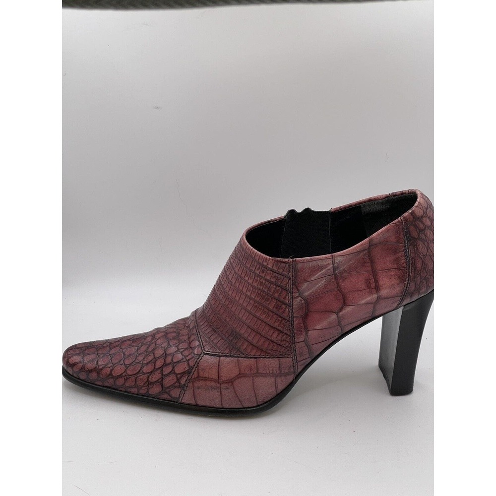 Via Spiga Burgundy Croc Leather Bootie Heels Shoes 6M Italy